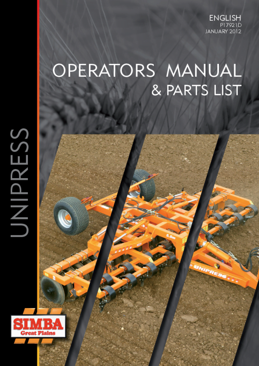 Simba Great Plains P17921D UniPress 2012 Operation Maintenance and Parts Manual PDF download