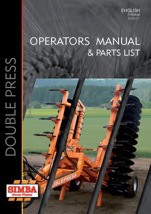 Simba Great Plains P18046A Double Press Manual 2011 Operation Maintenance and Parts Manual PDF download