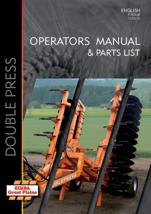 Simba Great Plains P18046B Double Press Manual 2012 Operation Maintenance and Parts Manual PDF download