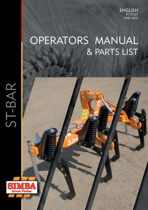 Simba Great Plains ST-Bar P17333C year 2010 Operation Maintenance and Parts Manual PDF download