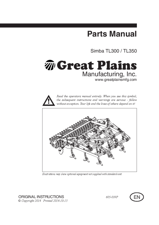 Simba Great Plains TL300 TL350 Cultivator Parts Manual Catalog Pdf Download