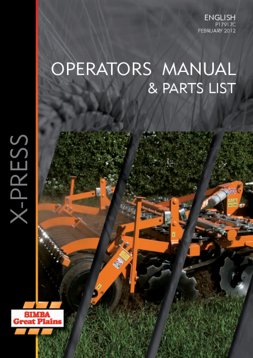 Simba Great Plains Xpress 3PL P17917C Disc Harrow Compact 2012 Operation Maintenance and Parts Manual PDF download