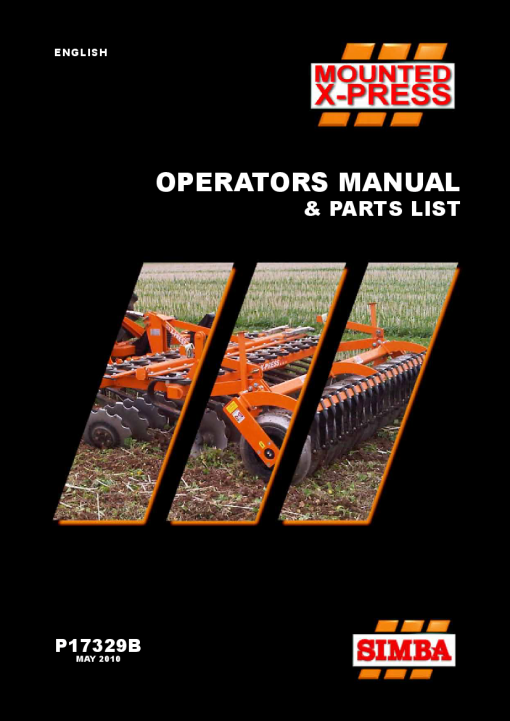 Simba Mounted X-Press 2010 Operation Maintenance and Parts Manual PDF download