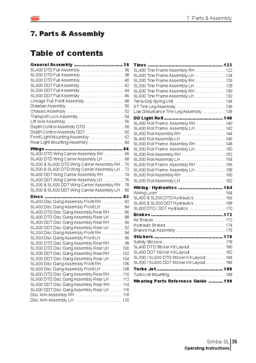 Simba SL400-600 Cultivator 2009 Parts Manual Catalog Pdf Download