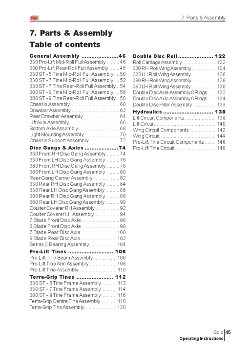 Simba Solo 330-380 P3307Cutivators stubble 2005 Parts Manual Catalog Pdf Download
