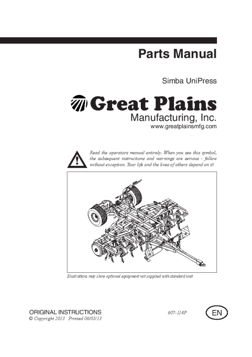 Simba UniPress 607-114P Parts Manual Catalog Pdf Download