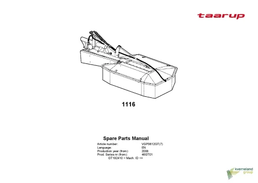 Taarup 1116 Drum Mower 2008_46GT01 Parts Manual Catalog Pdf Download