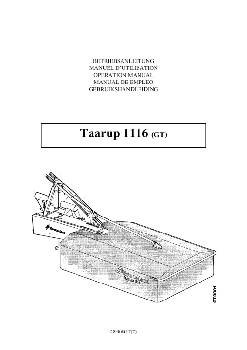 Taarup 1116-GT Drum Mower 2001_24GT01 Operation Maintenance Manual PDF download