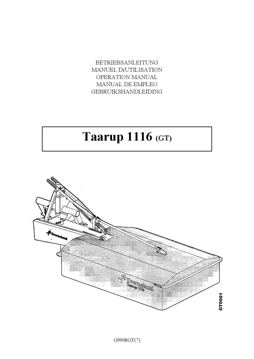 Taarup 1116-GT Drum Mower 2002_28GT01 Operation Maintenance Manual PDF download
