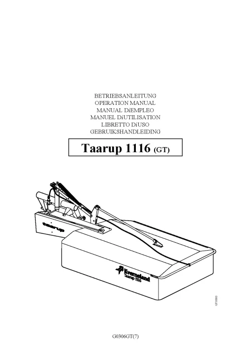Taarup 1116-GT Drum Mower 2004_34GT01 Operation Maintenance Manual PDF download