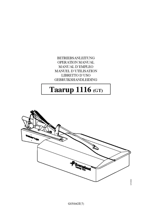 Taarup 1116-GT Drum Mower 2004_37GT01 Operation Maintenance Manual PDF download