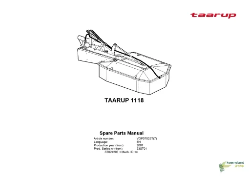 Taarup 1118 Mower Conditioner 2007 PIN 33ST01 Parts Manual Catalog Pdf Download