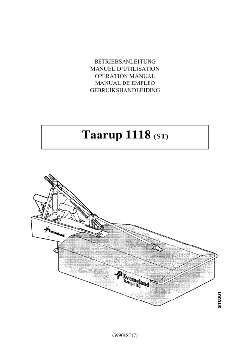 Taarup 1118 -ST Mower Conditioner 2001 PIN 21ST01 Operation Maintenance Manual PDF download