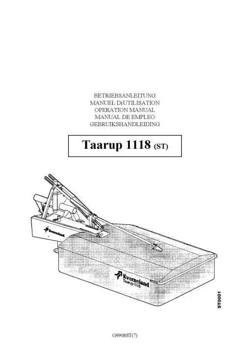 Taarup 1118 -ST Mower Conditioner 2002 PIN 24ST01 Operation Maintenance Manual PDF download