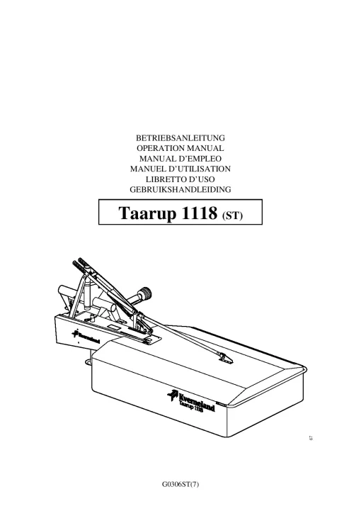 Taarup 1118-ST Mower Conditioner 2004 PIN 28ST01 Operation Maintenance Manual PDF download