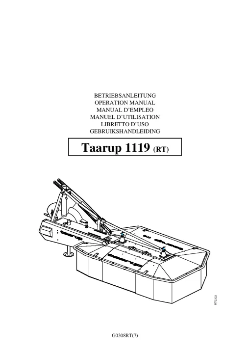Taarup 1119-RT Mower Drum 2005_23RT01 Operation Maintenance Manual PDF download