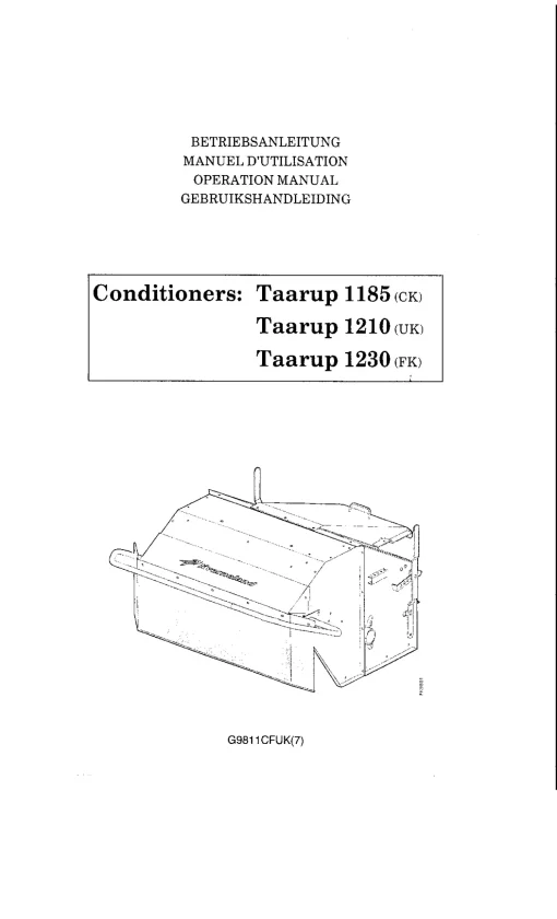 Taarup 1185-ck 1210-uk 1230-fk Conditioners 1998-1999 Operation Maintenance Manual PDF download