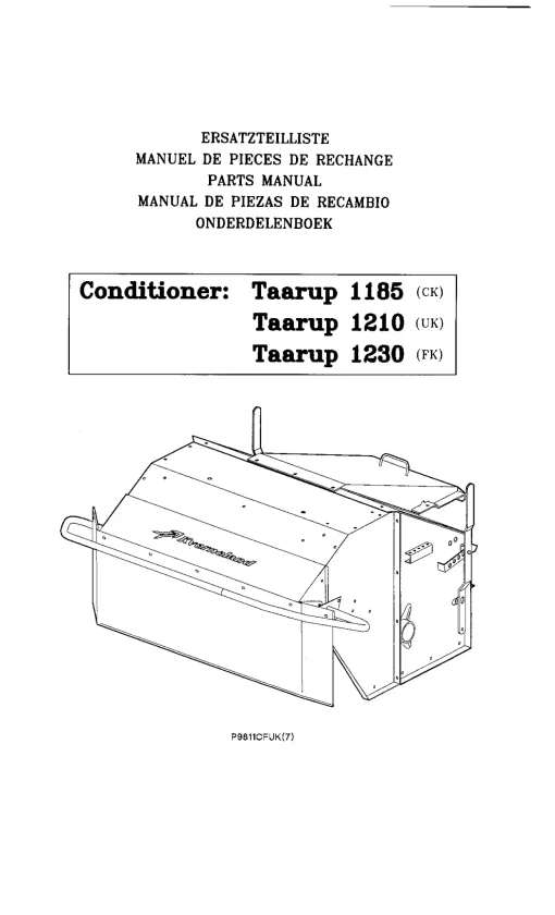 Taarup 1185ck 1210uk 1230fk Conditioners 1998-1999 Parts Manual Catalog Pdf Download