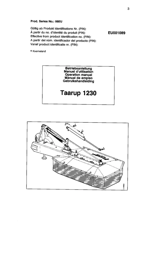Taarup 1230 Mower Condittioner 1998 Operation Maintenance Manual PDF download
