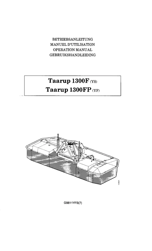 Taarup 1300FP 1300F Mower Conditioner Operation Maintenance Manual PDF download