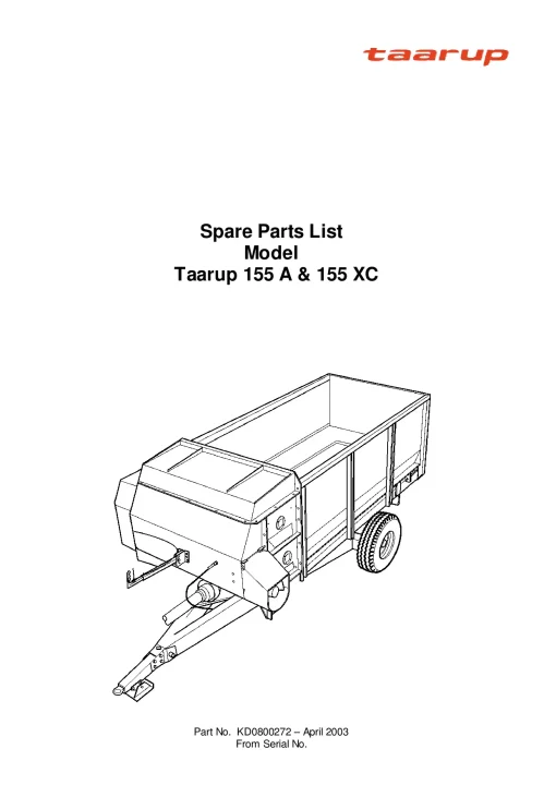 Taarup 155 -A XC Feeder wagons Parts Manual Catalog Pdf Download