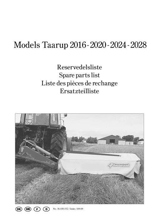 Taarup 2016 2020 2024 2028 Mower 1999 Parts Manual Catalog Pdf Download