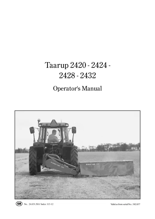 Taarup 2420 2424 2428 2432 Mower 2003 Operation Maintenance Manual PDF download