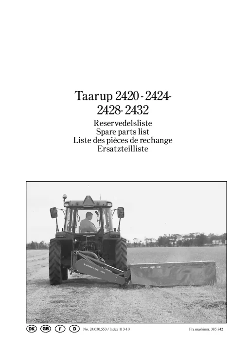 Taarup 2420 2424 2428 2432 Mower 2003 Parts Manual Catalog Pdf Download