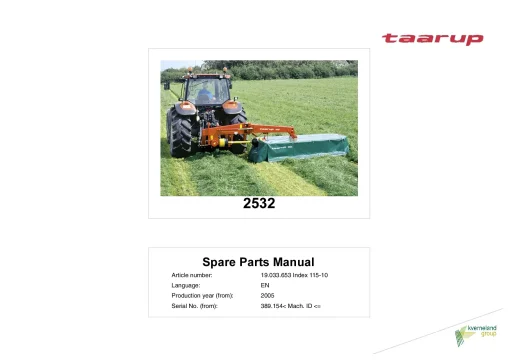 Taarup 2532 Mower 2007 Sn 389154- Parts Manual Catalog Pdf Download