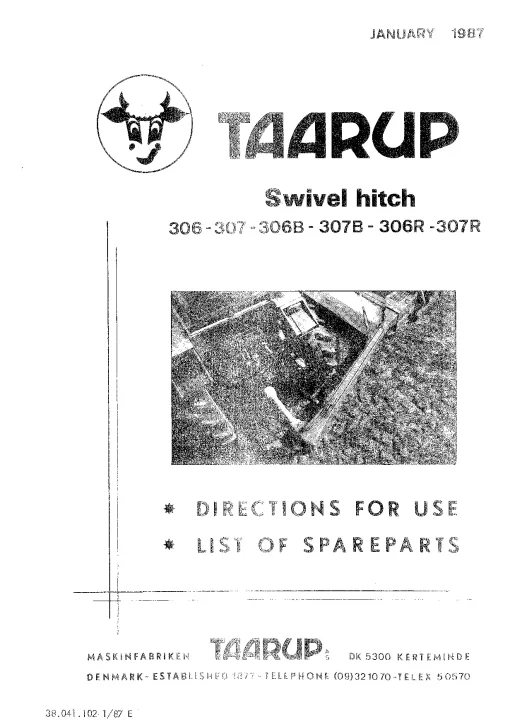 Taarup 306(B) 307(B) 306R 307R Mower Conditioner Operation Maintenance and Parts Manual PDF download