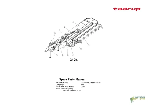 Taarup 3124 Mower Conditioner 2004 Parts Manual Catalog Pdf Download
