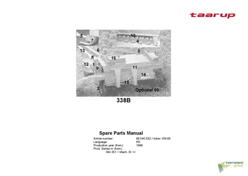 Taarup 338B Mower Conditioner 1999 Parts Manual Catalog Pdf Download