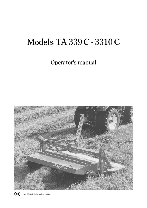 Taarup 339C 3310C Mower Conditioner 1999 Operation Maintenance Manual PDF download