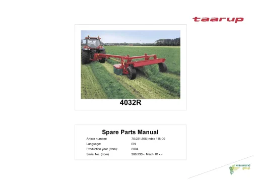Taarup 4032R Mower Conditioner 2004 Mach ID 386233- Parts Manual Catalog Pdf Download