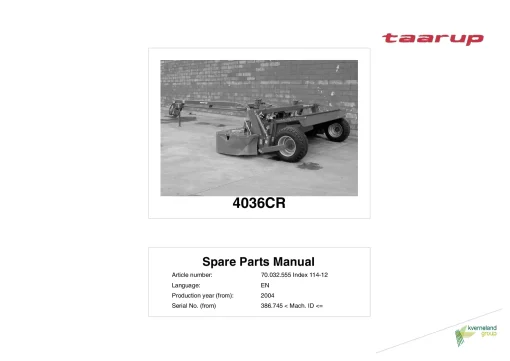 Taarup 4036CR Mower Conditioner 2004 mach ID 386745- Parts Manual Catalog Pdf Download