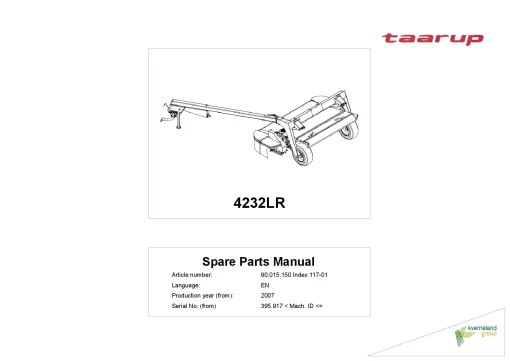 Taarup 4232LR Mower Conditioner 2007 Mach ID 395917- Parts Manual Catalog Pdf Download