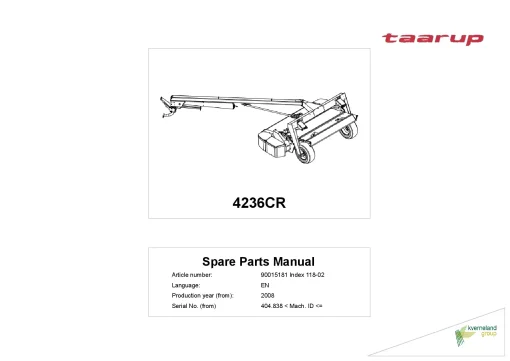 Taarup 4236CR Mower Conditioner 2008 Mach ID 404838- Parts Manual Catalog Pdf Download