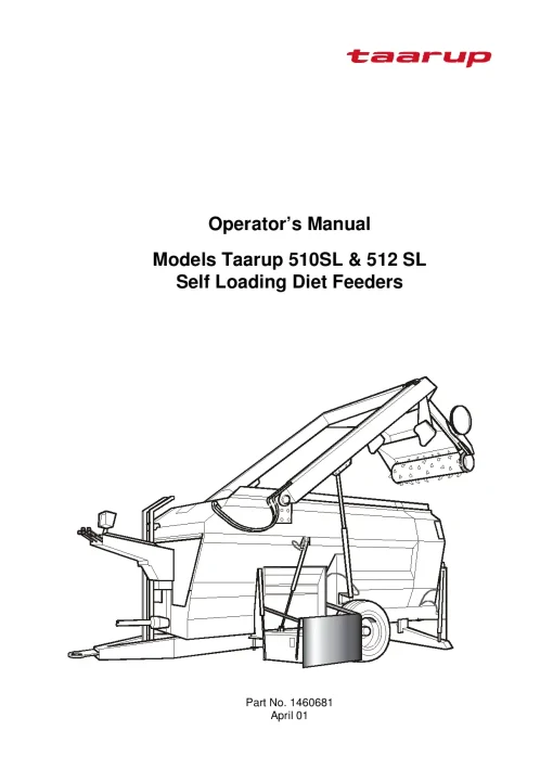 Taarup 500SL 512SL Self loading Diet Feeders KD1460681-2002 Operation Maintenance Manual PDF download