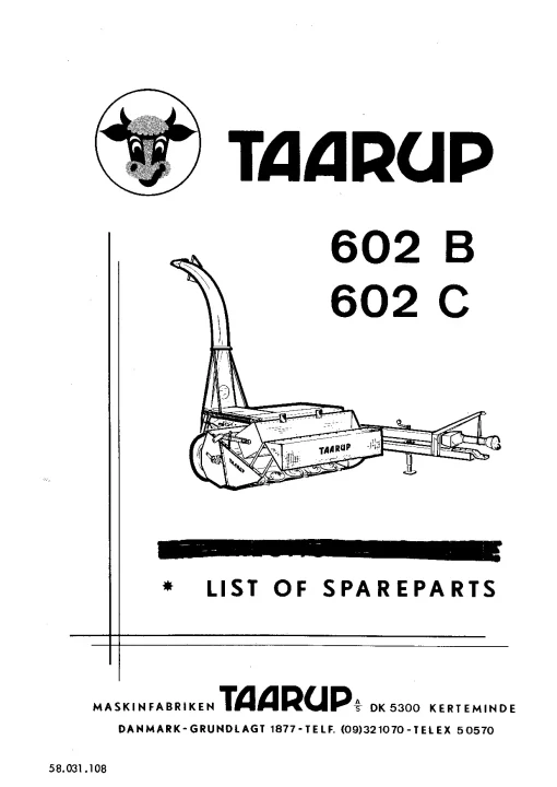 Taarup 602B 602C Forage harvesters Parts Manual Catalog Pdf Download