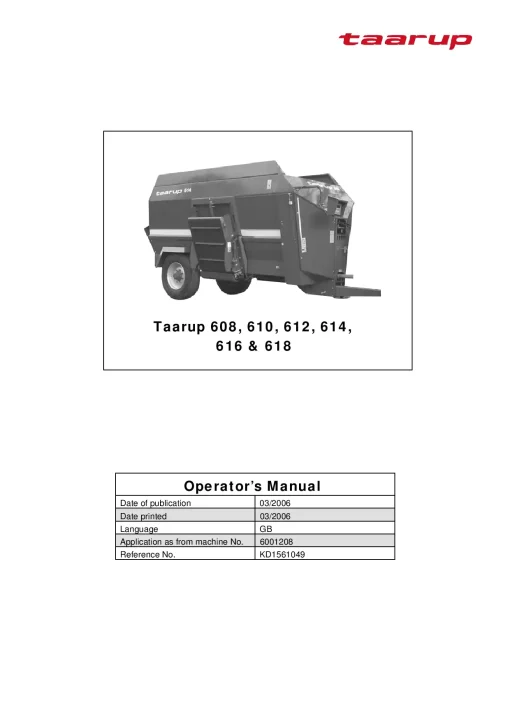 Taarup 608 610 612 614 616 618 Diet feeders 2005 Operation Maintenance Manual PDF download