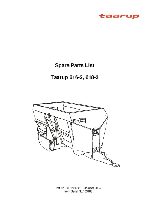 Taarup 616-2 618-2 Diet Feeders KD1560829-2004 Parts Manual Catalog Pdf Download