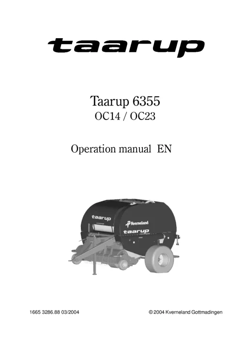Taarup 6355 -OC14 OC23 Balers Round Fixed chamber 2004 Operation Maintenance Manual PDF download