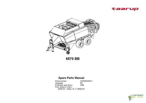 Taarup 6570 BB Balers Square Big 2006 mach ID GR00101-153 Parts Manual Catalog Pdf Download