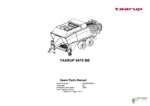 Taarup 6570 BB Balers Square Big 2006 mach ID GR00154- Parts Manual Catalog Pdf Download