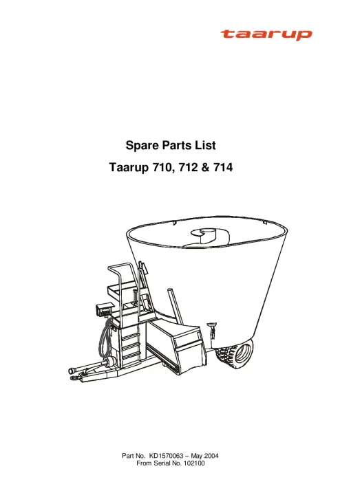 Taarup 712 714 700 series Diet feeders 2004 Parts Manual Catalog Pdf Download