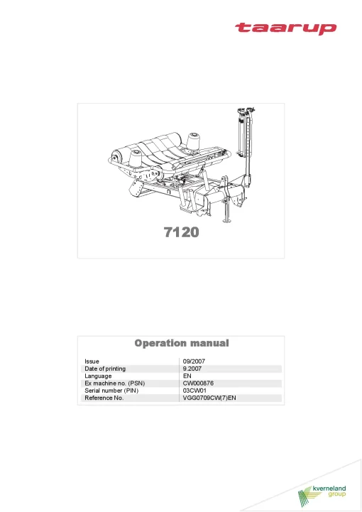 Taarup 7120 Bale wrappers Round bales 2007 Operation Maintenance Manual PDF download