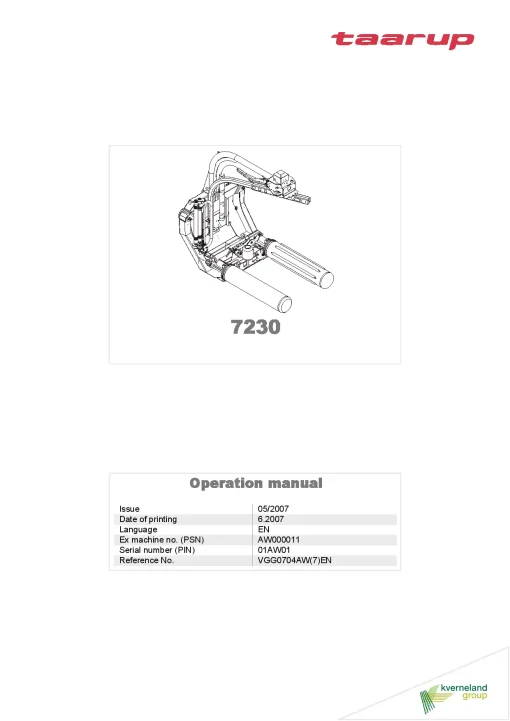 Taarup 7320 Bale wrappers Round bales 2007 Operation Maintenance Manual PDF download