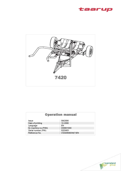 Taarup 7420 Bale wrappers Round bales 2006 Operation Maintenance Manual PDF download
