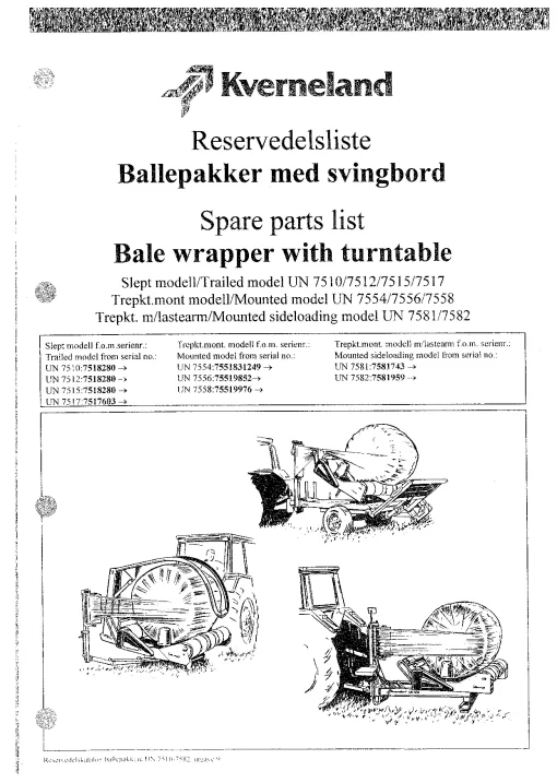 Taarup 7500 series partsbook Baller wrapper with turntable Parts Manual Catalog Pdf Download