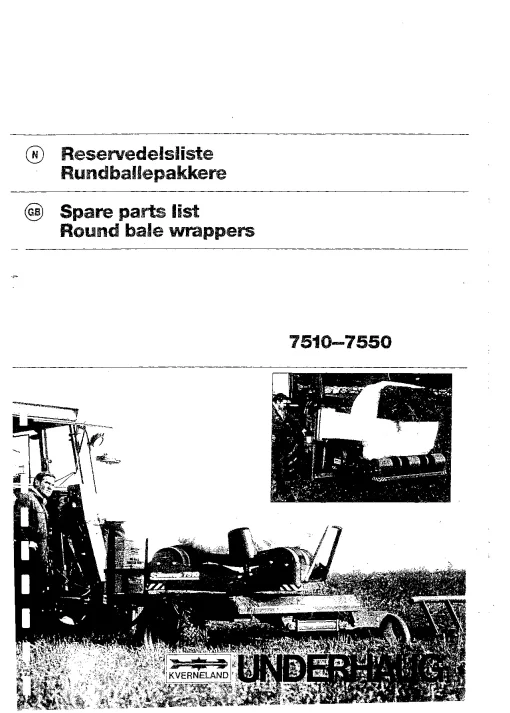 Taarup 7510-7550 Round Bale wrappers Parts Manual Catalog Pdf Download